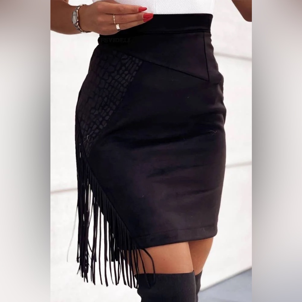 Faux Suede Leather Fringe Skirt